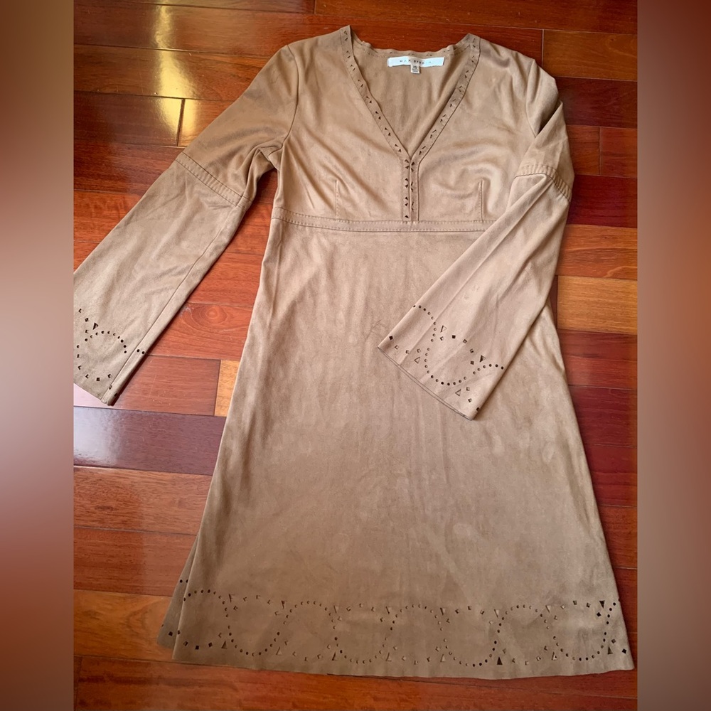 Max Studio Brown Faux Suede V-Neck Dress
